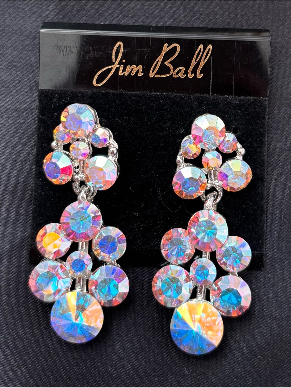 Jim Ball Iridescent Crystal Cluster Drop Earrings - Multicolor